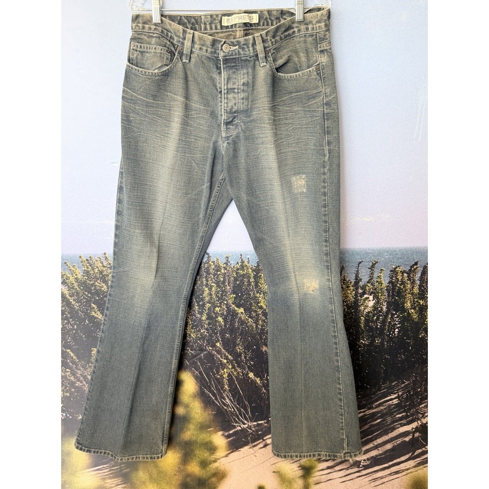 Express Interstate Rebel Jeans Sz 33 Mens Blue Skater Y2K Button Fly Flare Leg